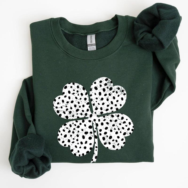 Polka Dot Vintage Shamrock, Dalmatian Print, St Patrick's Day Sweatshirt