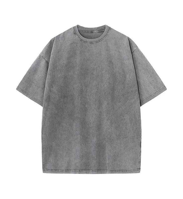Vintage Acid Washed Oversized Drop Shoulder Heavyweight Streetwear Blank T-Shirt Casual Cotton