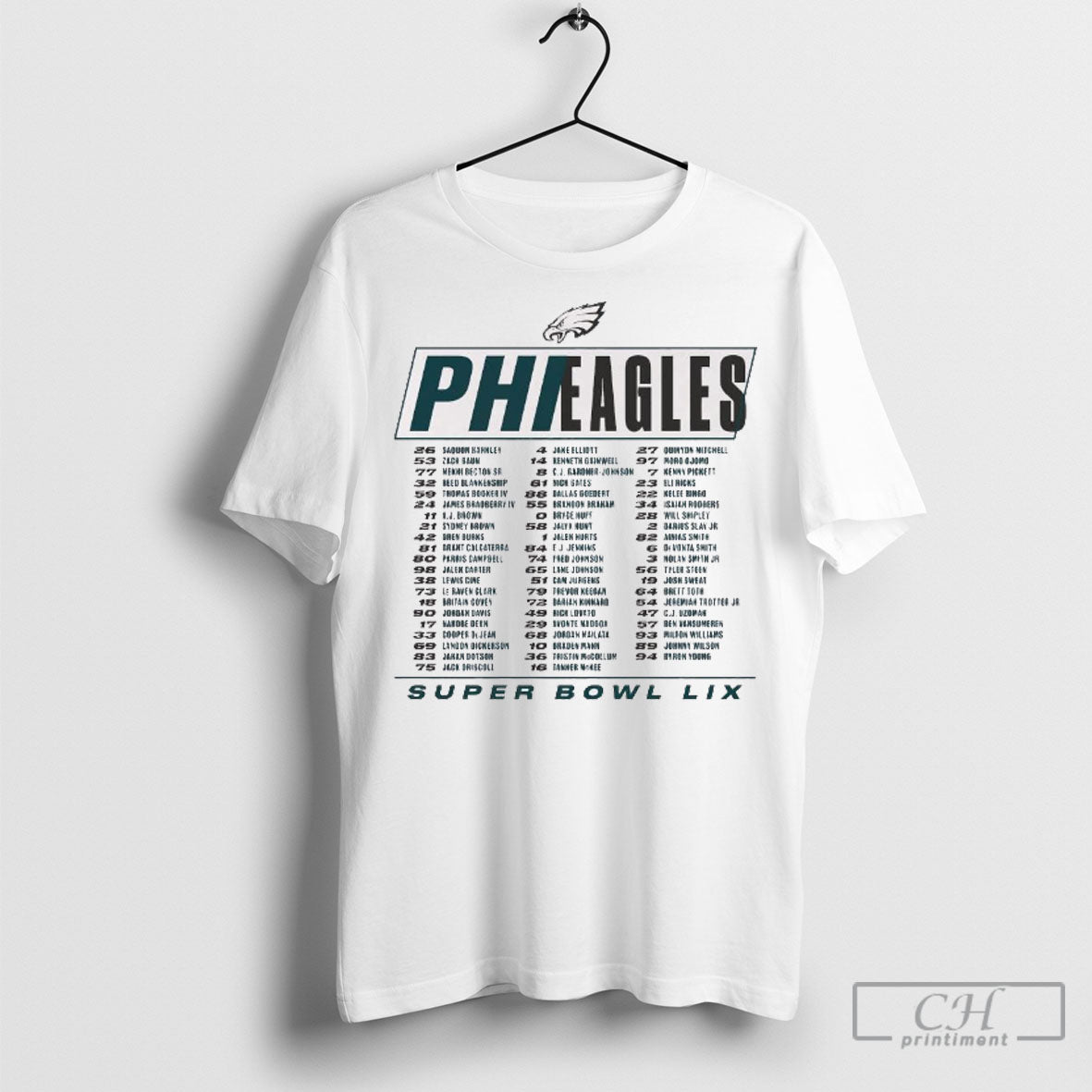 Philadelphia Eagles Super Bowl Lix Roster 26 Saquon Barkley 4 Jake Elliott 27 Quinyon Mitchell 53 Zack Baun Shirt