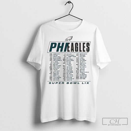 Philadelphia Eagles Super Bowl Lix Roster 26 Saquon Barkley 4 Jake Elliott 27 Quinyon Mitchell 53 Zack Baun Shirt