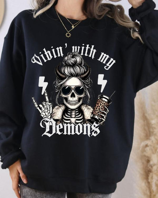 Vibin' with my Demons Coffee Skeleton Sweatshirt
