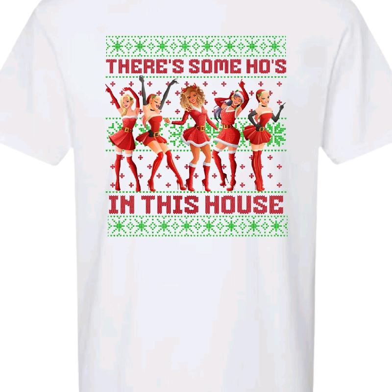 Christmas Ho's in this house- Men's Funny T-Shirt - Ugly Sweater Style - Menswear, Cotton christmas sweatshirt meme Top Sport Casual Shortsleeve Crewn