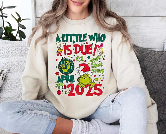 A Little Who Is Due Sweatshirt, Custom Month Pregnancy Crewneck, New Mom Christmas Shirt, Xmas Gift for Mom