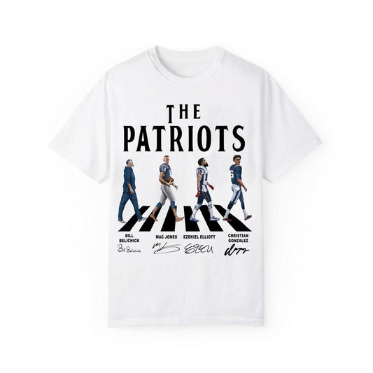 Patriots Walking Abbey Road Signatures Football New England Vintage tshirt Classic Collar Cotton Fabric Jersey Menswear Top Decoration Streetwear