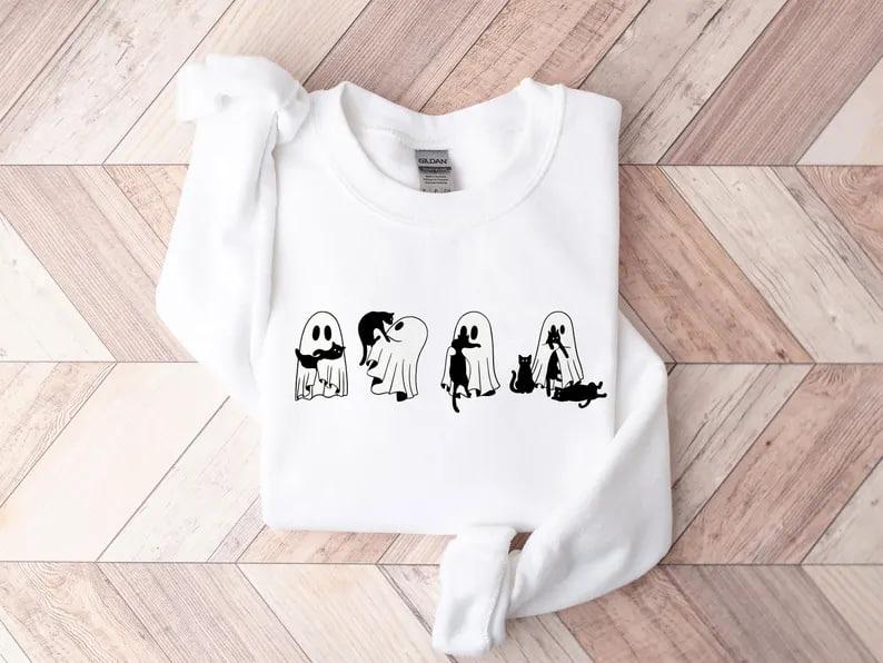 Ghost Cats sweatshirt, Cute Ghosts sweatshirt, Cat lovers Sweatshirt, Black Cat sweatshirt, Halloween Cat Sweatshirt, Spooky Season Sweatshirt