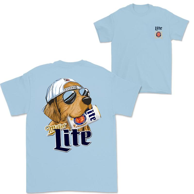 Miller Lite Hunting Dog 2 Sided T-shirt, Miller Lite T-Shirt Full Color For Men and Women, Unisex Outdoors Funny Beer Printed T-shirt