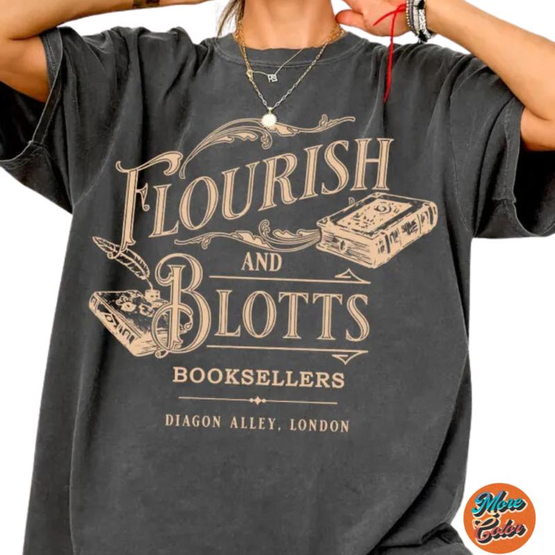 HP Fan Flourish Blotts Potter Shirt, Cotton Unisex T-shirt, Crew Neck, Size S- 4xl, Menswear Top, Womenswear Top Underwear Streetwear