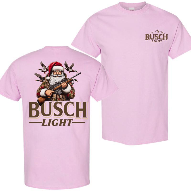 Busch Light, Christmas Santa Claus Hunting 2 Sided T-shirt , Perfect for Outdoorsmen and Waterfowl Hunter, Unisex for Men and For Women
