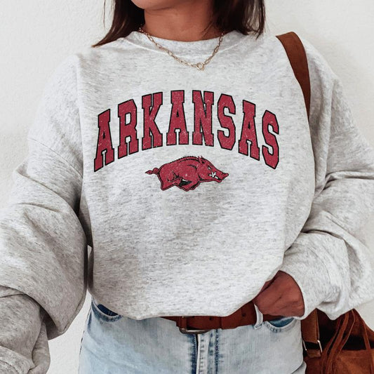 Arkansas Razorbacks Vintage Football NCAA Trendy Sweatshirt, University of Arkansas Unisex Football NCAA Shirt, Gift For Men, Gift For Girls, Crewneck