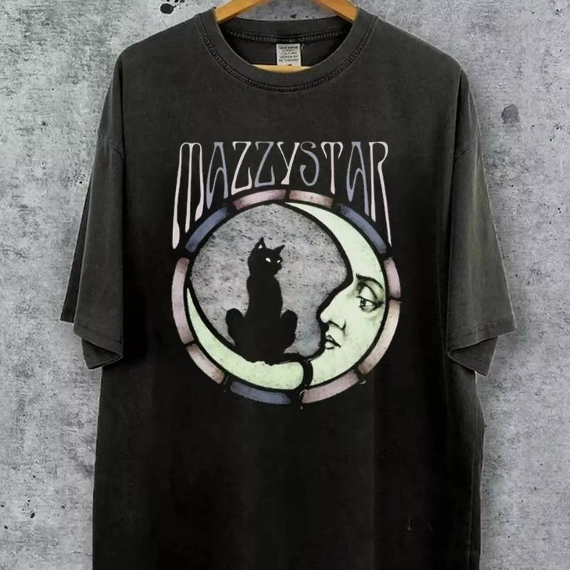 Mazzy Star Moon and Cat Tee, 90s Alt Rock Hope Sandoval Unisex Tshirt Cotton Menswear Cotton Menswear