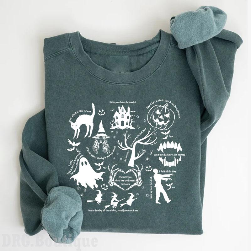 Spooky Swiftie Halloween Full Colors T-Shirt, Halloween Symbols & Lyrics Sweatshirt, Halloween Gift Sweatshirt Cotton Fit Top Womenswear