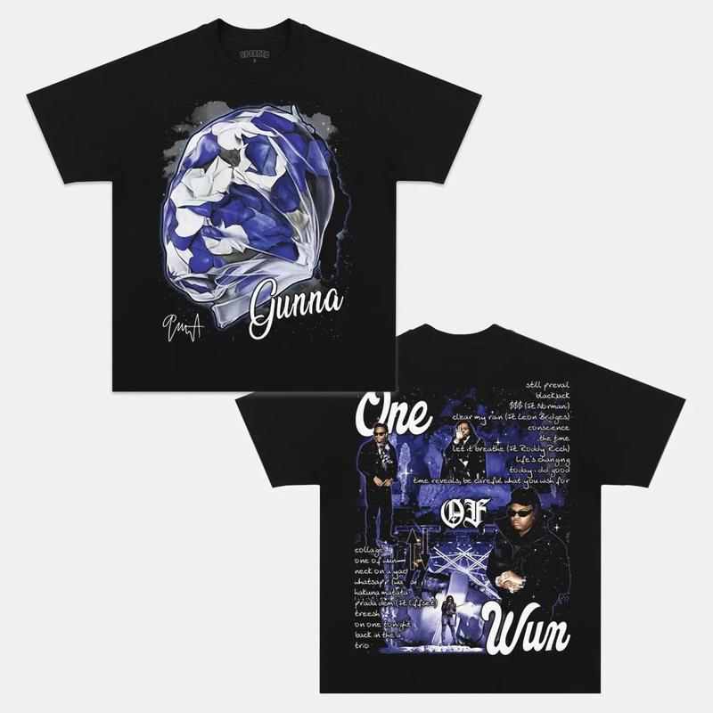 GUNNA ONE OF WUN Double Printed Short Sleeve Tee Cotton Vintage Shirt To Match Sneaker Hiphop Clothing Rapper Merch Shirt, Hiphop Tour Concert 2024, G