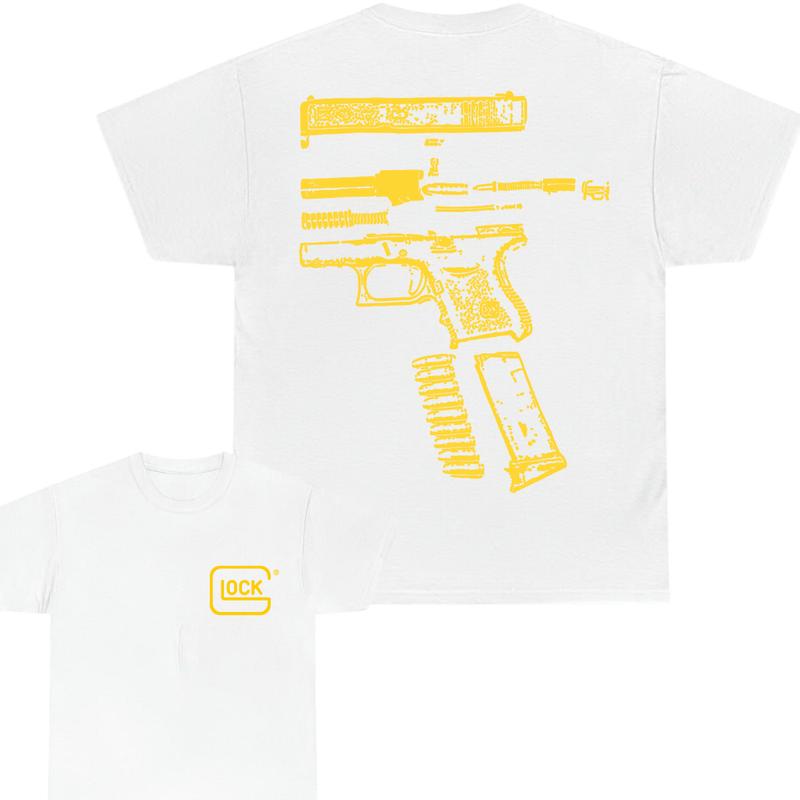 Glock Double Sided Tshirt , GLock Tee , Design Colo Yellow - Full Color , Men's Top , Menswear , For Her ,For Him Classic Cotton