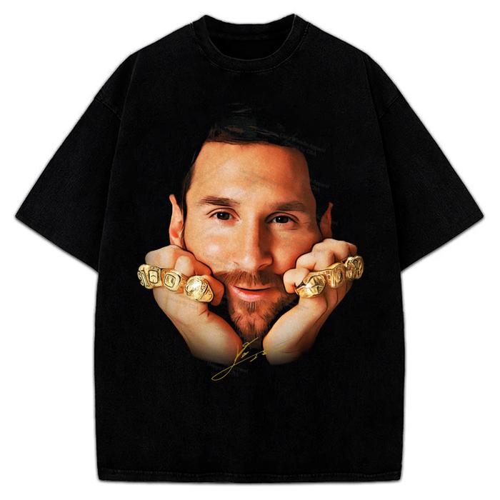 Lionel Messi 8 Ballon Gold Rings Greatest Of All Time Soccer Football T-Shirt Crewneck Cotton Menswear Soft