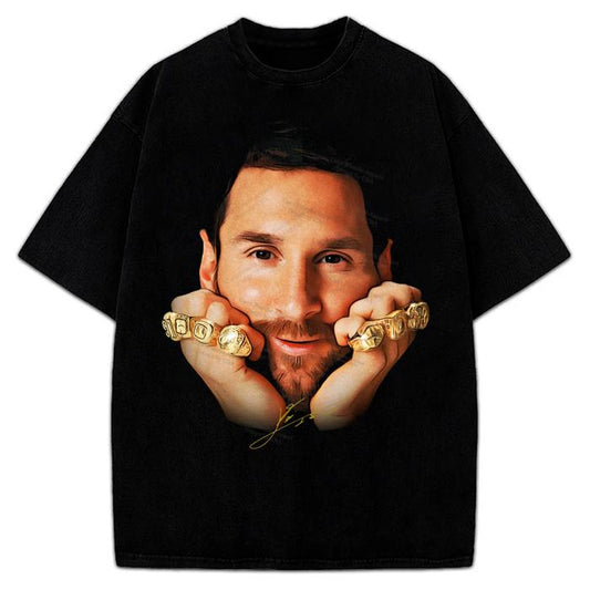 Lionel Messi 8 Ballon Gold Rings Greatest Of All Time Soccer Football T-Shirt Crewneck Cotton Menswear Soft