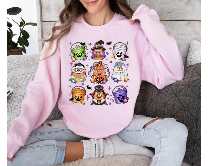 Halloween Chicken Nuggets Sweatshirt, 90s Retro Halloween Shirt, Spooky Nugget Crewneck, Halloween Coquette Design, Happy Meal Boo Bucket
