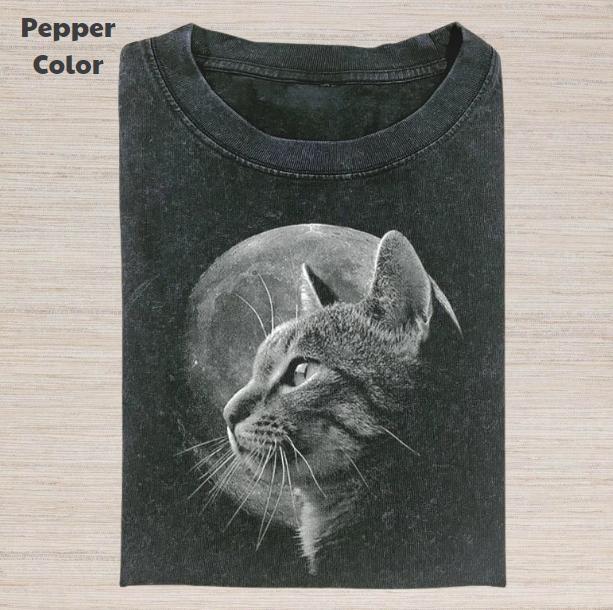 Retro Funny Vintage Graphic Tee, Cat In Moonlight T-Shirt, Unisex Meme Cringe Funny Dumb Shirt, Menswear Womenswear Streetwear
