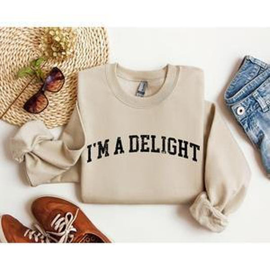 I'm A Delight Funny Sweatshirt, Sarcastic College Sweatshirt, Women's Crew Neck, Crewneck Casual Comfort Womenswear ComfortableÂ Graphic