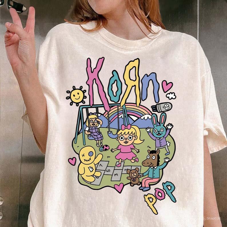 Vintage Korn Pop Tshirt Rainbow Korn Cute Tshirt Casual Cotton