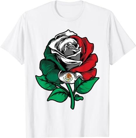 Rose Floral Mexico Flag Love Mexico Independence Mexican T-Shirt