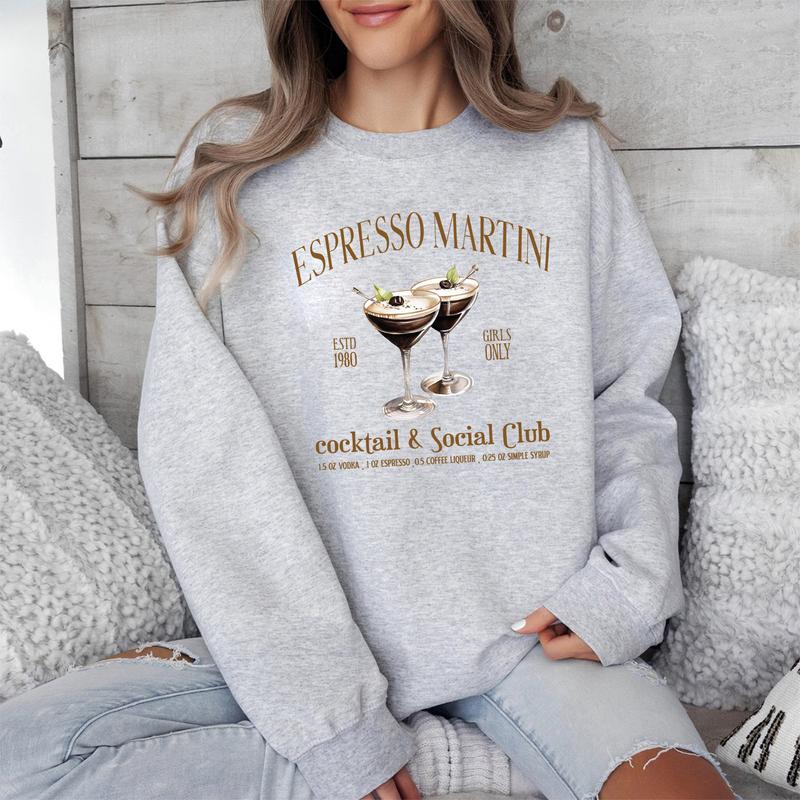 Women's Letter & Drink Print Drop Shoulder Sweatshirt, Casual Long Sleeve Round Neck Pullover for Fall & Winter, Ladies Clothes for Daily Wear, Crewne