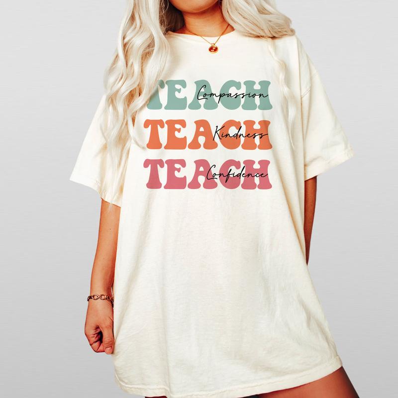Compassion Kindness Confidence Teacher Shirt, Gifts for Teacher, Comfort Colors Groovy Teacher Shirt, Kindergarten Teacher Tee, Cute Preschool Teacher