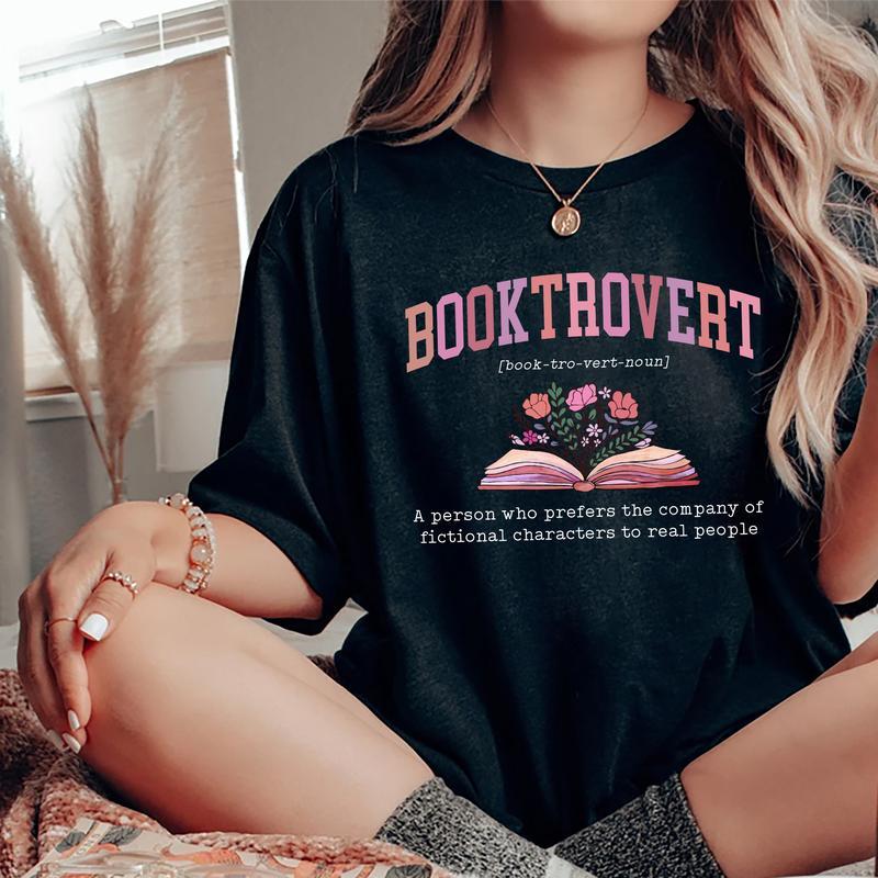 Booktrovert Definition Shirt, Booktrovert T-shirt, Book Lover Graphic Printed Tee, Bookish Soft Fabric Short Sleeve Tee, Comfort Shirt For Nerd Girls,