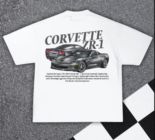 Corvette ZR-1 T- Shirt - Chevrolet Corvette Print Original Art Car Shirt Poster Type Design for Birthday Menswear Top Underwear Tshirt Streetwear T-Sh