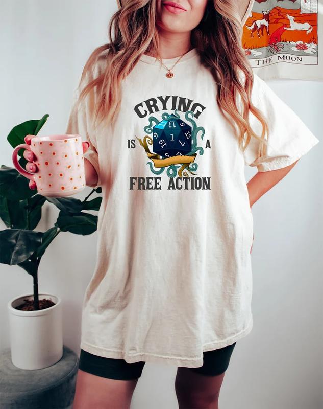 Crying Is A Free Action Shirt, Funny DND Shirt, Trendy Dice Shirt, Tabletop Gaming Tee, Fantasy Gaming, RPG Lover Gift, Vintage Dungeons & Dragons 197