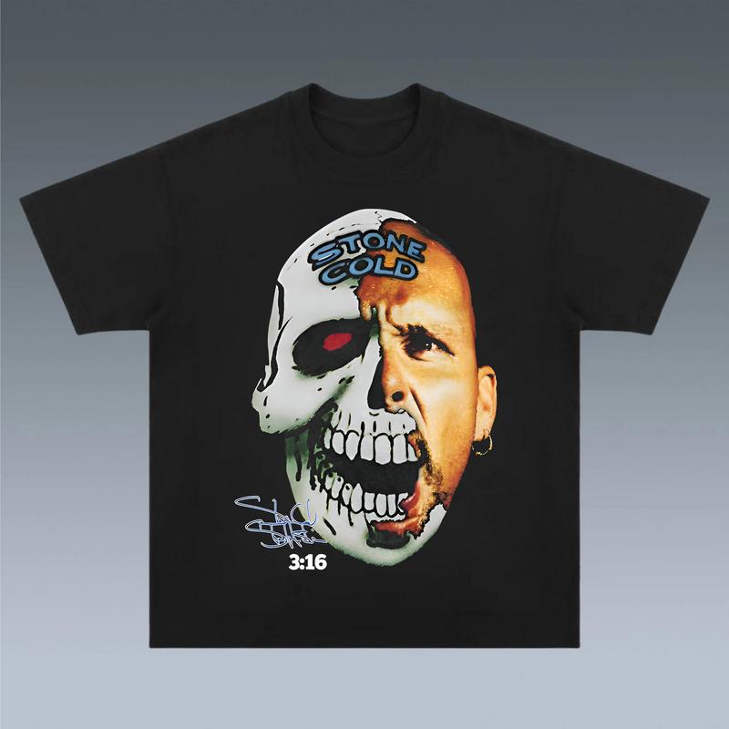 STONE COLD TEE, Wrestling Graphic Shirt, WWE Tee, Sports T-shirt, Athlete Shirt, Wrestling Gift, Fitness Tee, Crewneck Clothing Cotton Menswear