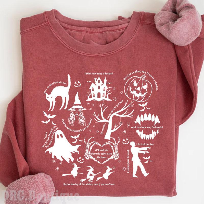 Spooky Swiftie Halloween Full Colors T-Shirt, Halloween Symbols & Lyrics Sweatshirt, Halloween Gift Sweatshirt Cotton Fit Top Womenswear