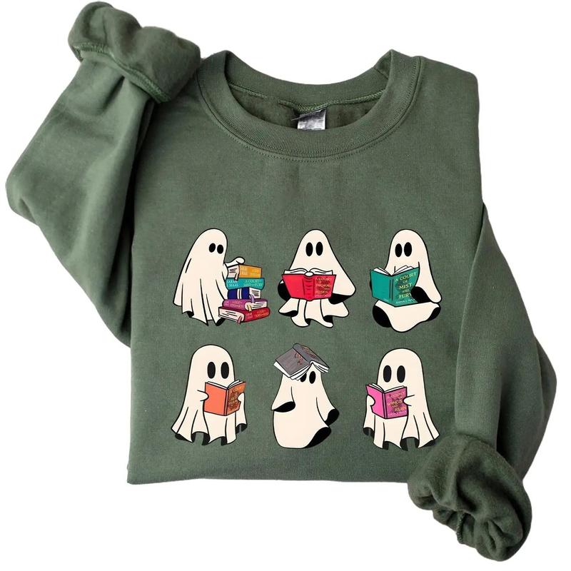 Halloween Bookish Ghost Crewneck Sweatshirt Hoodie Tshirt, Halloween 2024 Gifts