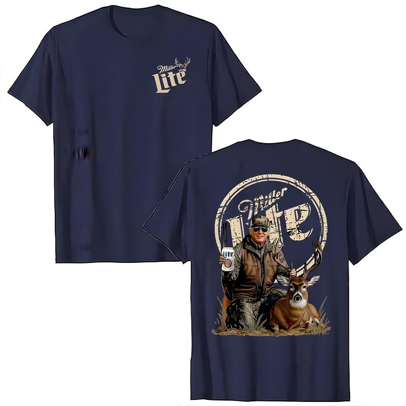Camo Hunter Trump With Deer Miller Beer Unisex T-shirt - Lite Beer Lover - Gildan 5000 Graphic T-Shirt for Men & Women