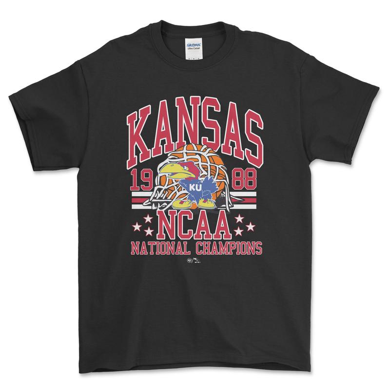 NCAA 1988 Kansas National Championship T-Shirt, graphic vintage sports tees for men