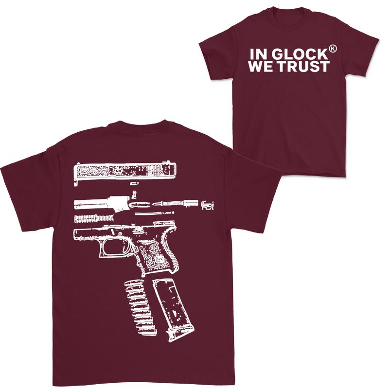 In Glock We Trust Double-Sided White Design Shirt - Full Color Edition Menswear Top