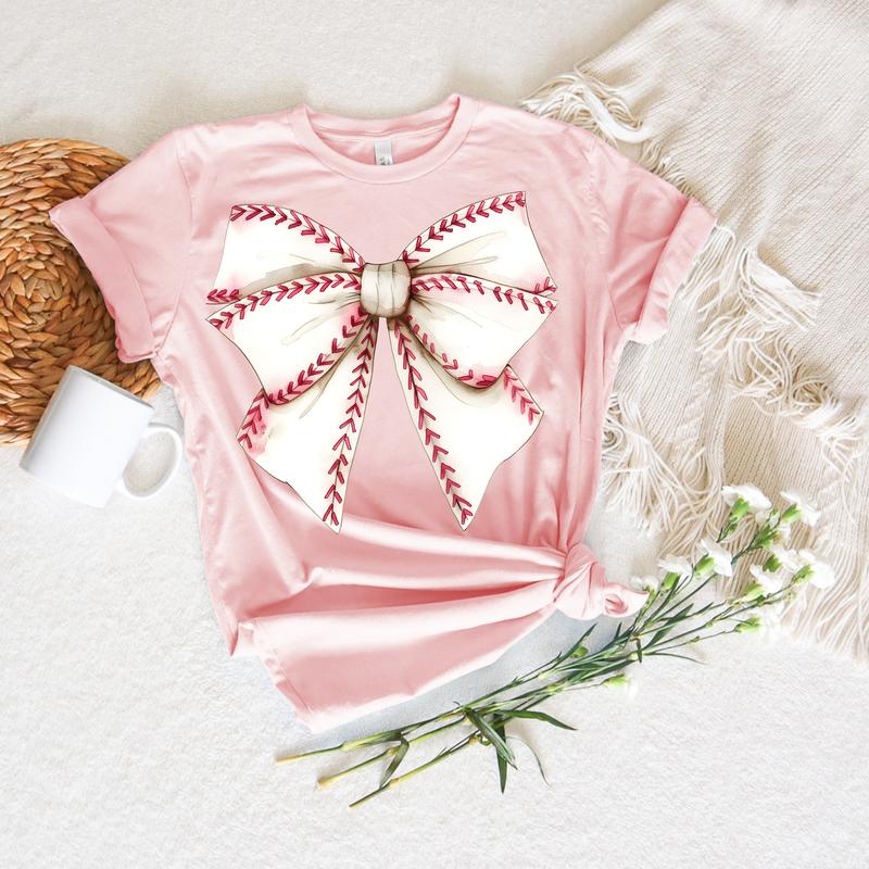 Baseball Coquette Bow Shirt, Soft Girl Era Tee, Baseball, Coquette Baseball, Baseball mom, Coquette Tshirt, Full Colors, Full Sizes, Cotton Crewneck T
