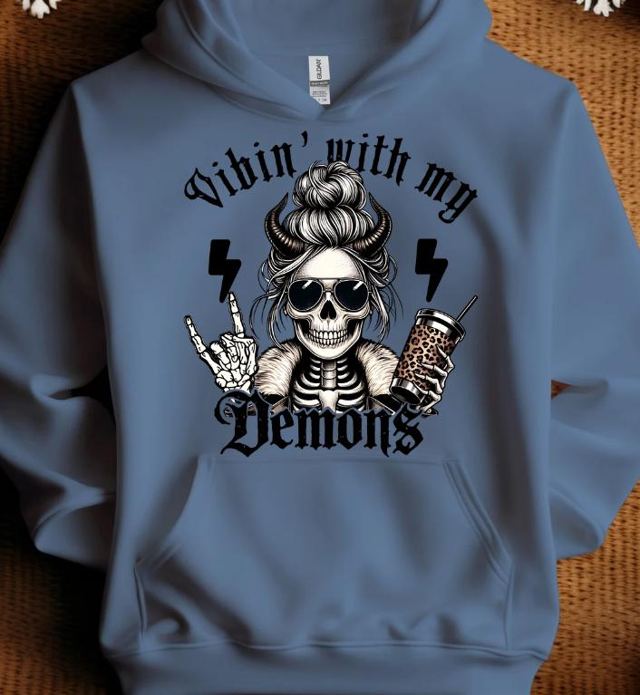 Vibin' with my Demons Coffee Skeleton Sweatshirt
