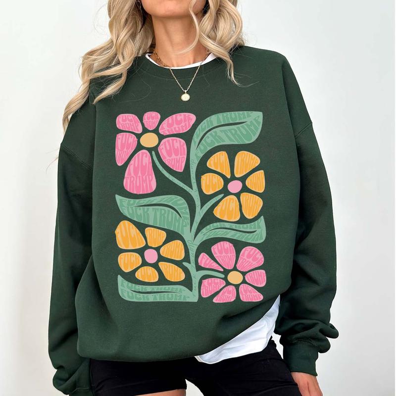 Subtle Anti Trump Flower Tee Shirt, Anti Trump Floral Tee Shirt Gift for Democrat, Fvck Trump Progressive Liberal Flower Tee Top Womenswear