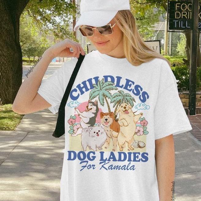 Childless dog ladies for kamala, Childless dog lady, Kamala harris shirt, Kamala coconut, Harris 2024, Social democrat, suffragette Top T-Shirt