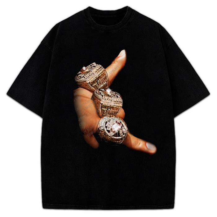The G.O.A.T 3 Rings T-Shirt Greatest Of All Time T-Shirt Crewneck Cotton