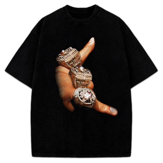 The G.O.A.T 3 Rings T-Shirt Greatest Of All Time T-Shirt Crewneck Cotton