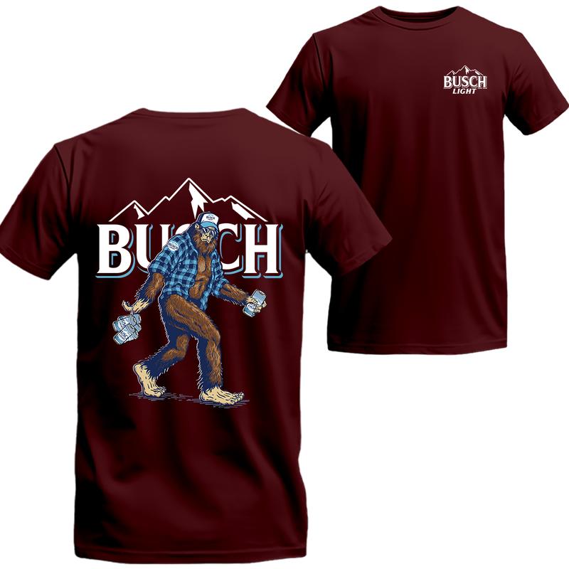 Bigfoot Busch Lite T-Shirt, 2 Sided Graphic Printed, Unisex Classic, Beer Shirt Viral Menswear Top