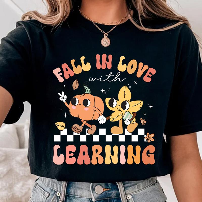 Groovy Teacher Shirt, Teacher Fall Shirt, Fall In Love With Learning Teacher, Teacher Pumpkin Shirt, Retro Teacher Shirt, Thanksgiving Tee