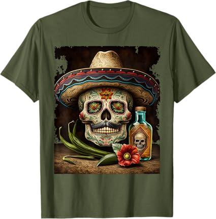 Mexican Sugar Skull Tequila Sombrero Cinco De Mayo Men Women T-Shirt