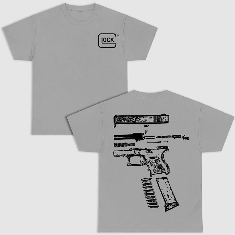 IN GLOCK WE TRUST DOUBLE SIDE SHIRT, Unisex Cotton 2 Sides Shirt, Full Colors, Full Sizes, BlackWhite Design Version