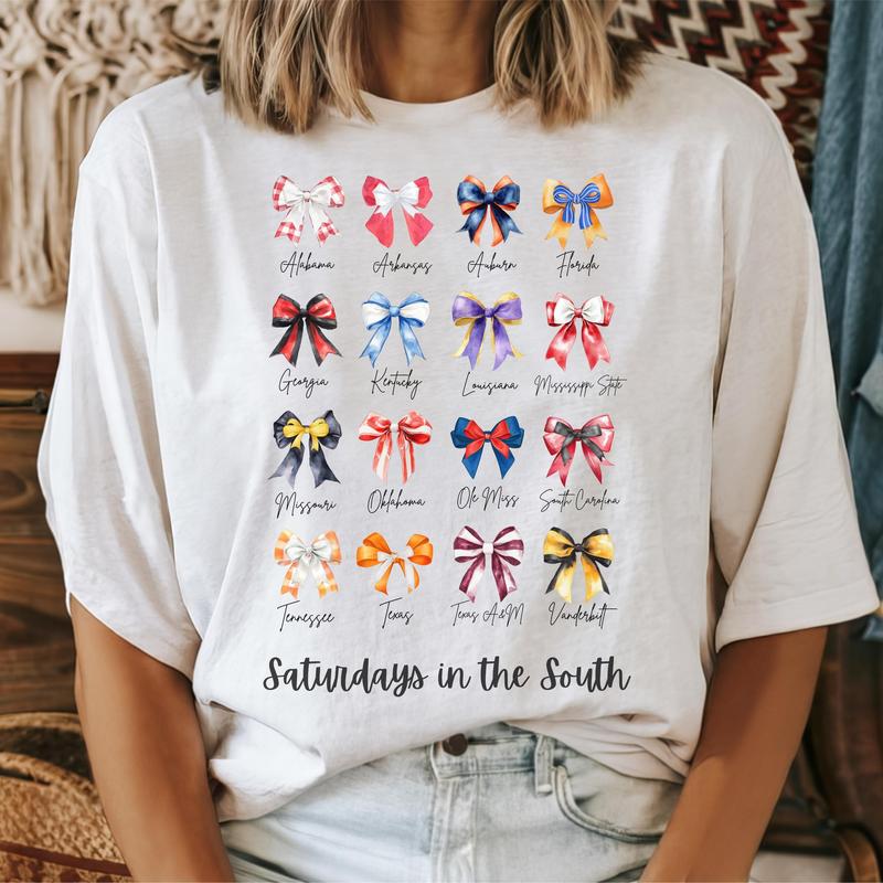 SEC Coquette football Sweatshirt, Football Saturdays in the south Sweater, SEC Bows College Football Shirt, Southern Football Game, Full Sizes, Full C