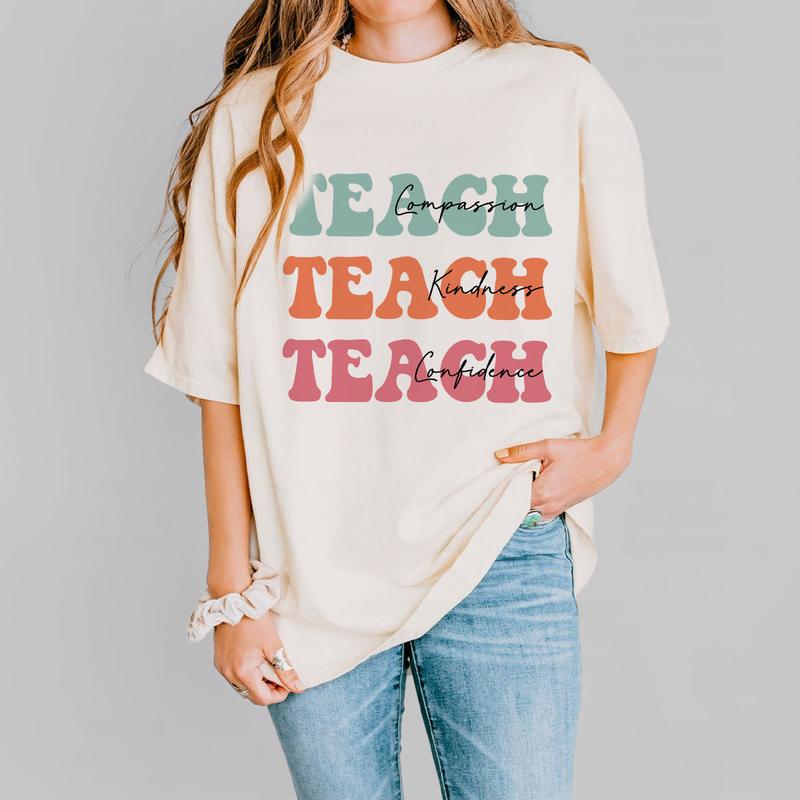 Compassion Kindness Confidence Teacher Shirt, Gifts for Teacher, Comfort Colors Groovy Teacher Shirt, Kindergarten Teacher Tee, Cute Preschool Teacher