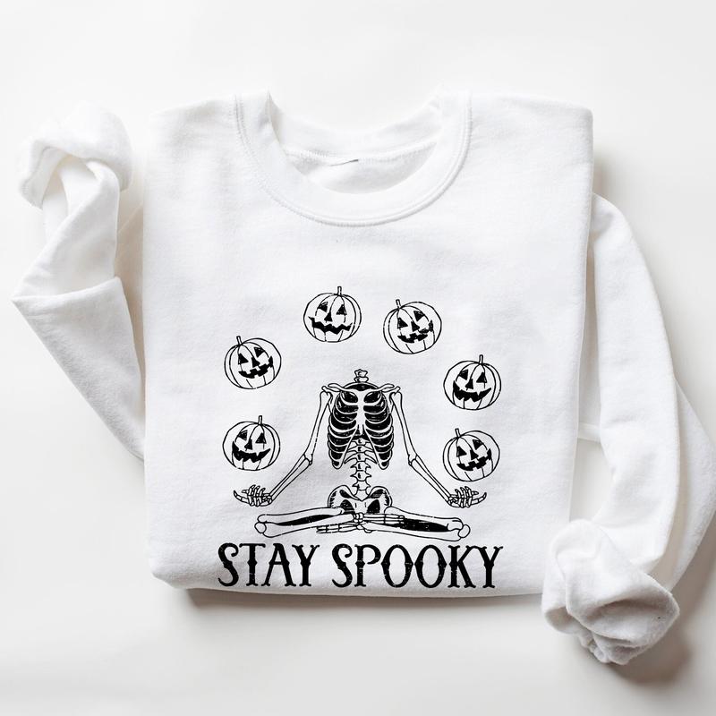 Stay Spooky Pumpkin Skeleton Sweatshirt Hoodie Tshirt, Halloween Gifts