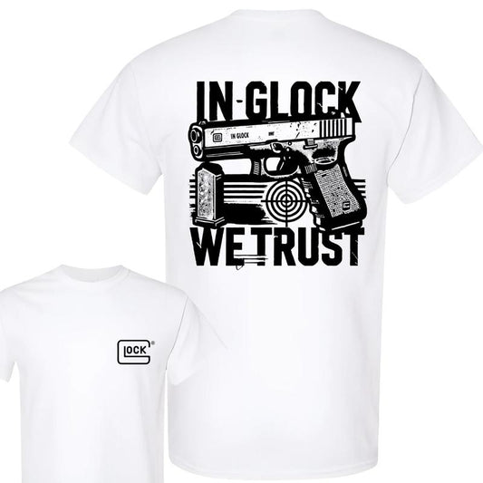 In Glock We Trust T-shirt, Double Sided Tee, Glock Tee, Men's Cotton Top - Classic Menswear Collar