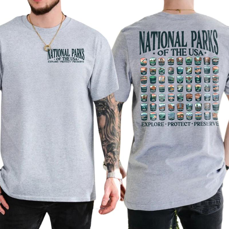 63 National Parks Sweatshirt USA National Parks Shirt 2 Sided, Gift For Men, Love, Athletic, Casual Menswear, Classic Cotton Tshirt